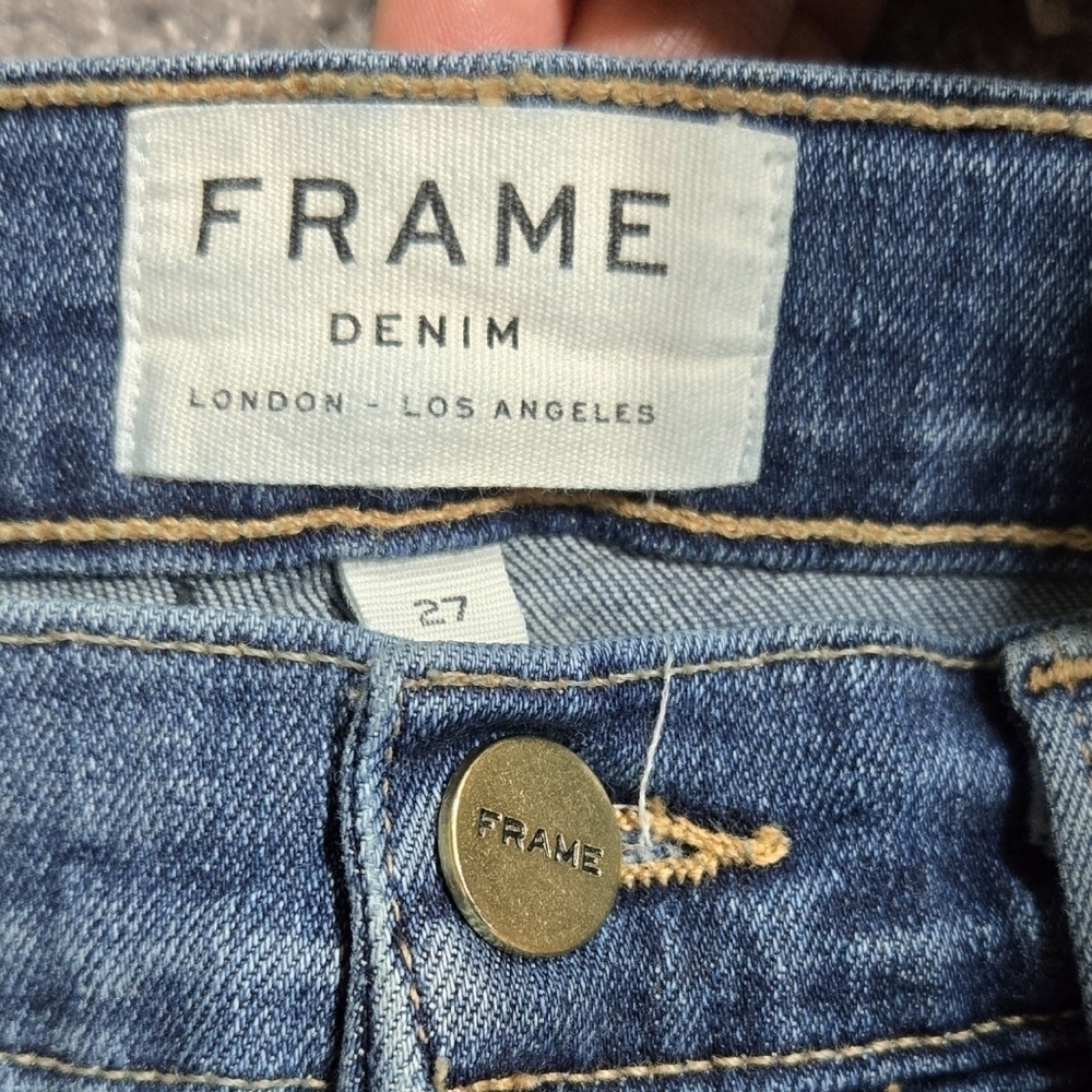 Frame Le High Skinny Ankle Jeans Triangle Cut Released Hem Revere Wash - Picture 7 of 10